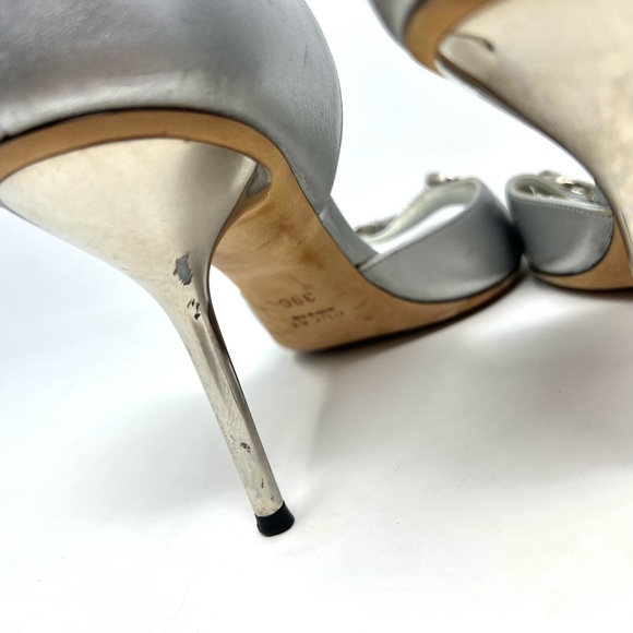 GUCCI Silver Leather Horsebit Open Toe Pumps Size 39 authentic Preowned - Picture 6 of 8